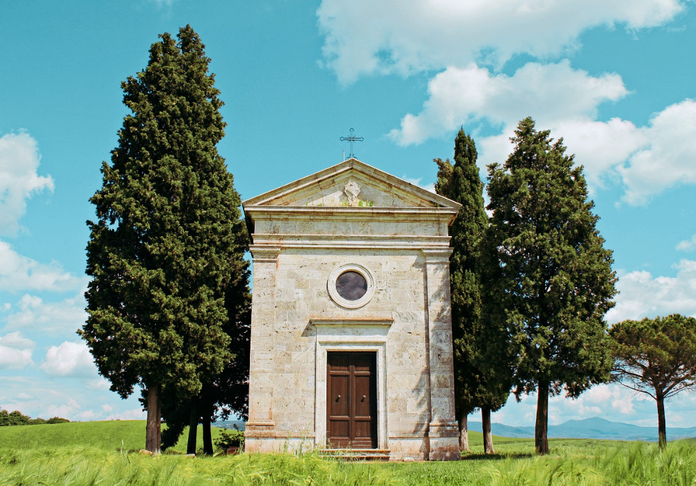 Cappella di Vitaleta. Agriturismo Il Gorgo, Toskania