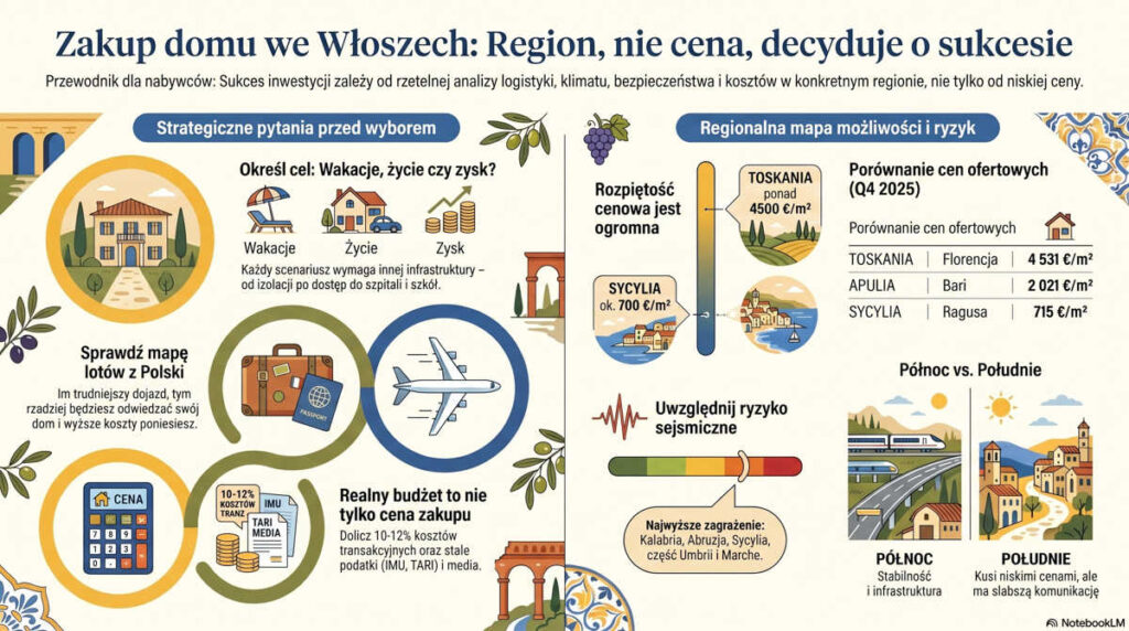 Wybór regionu we Włoszech, infografika